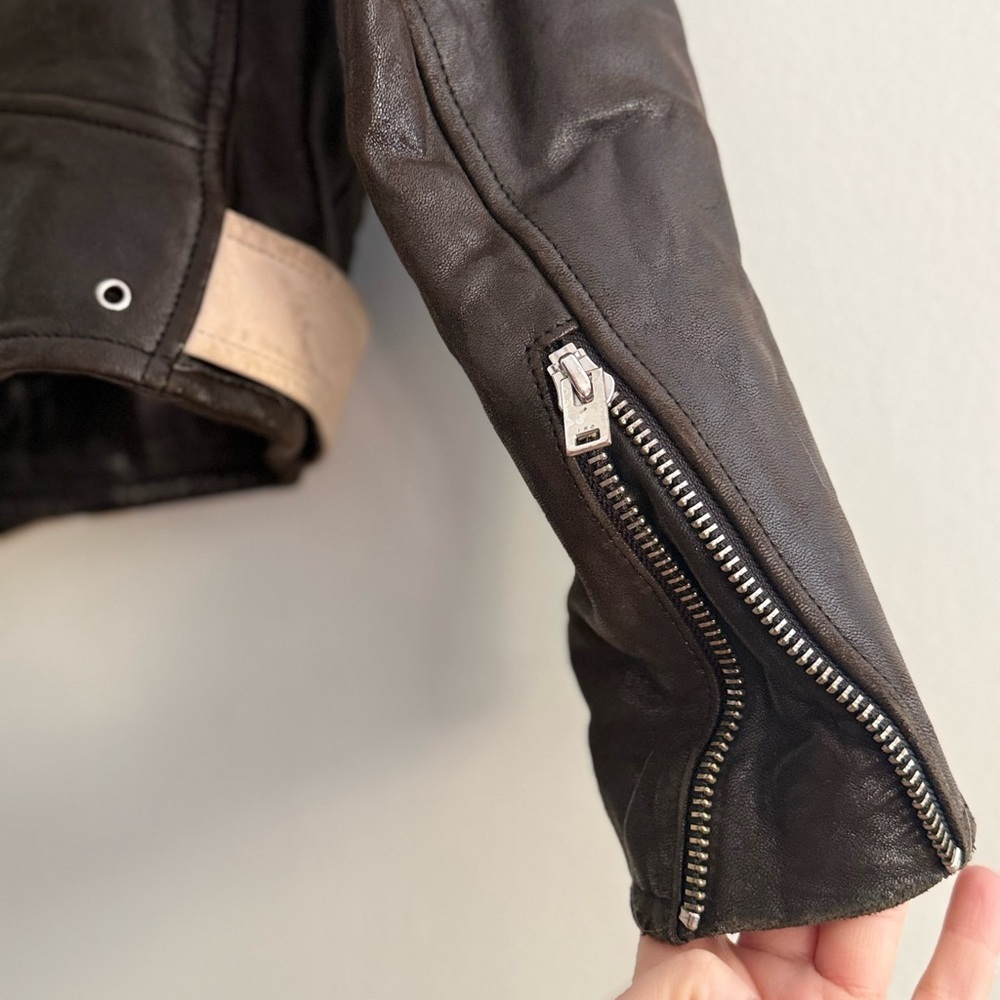 IRO Black and Cream Leather Leather Moto Biker Jacket Size 36 l US Small - Picture 14 of 17